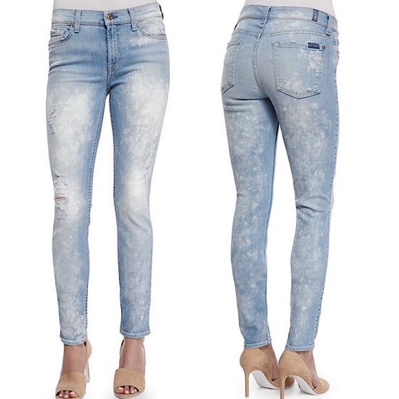 7 For All Mankind Denim - 7 FOR ALL MANKIND bleach dyed raw hem ankle distressed skinny jeans